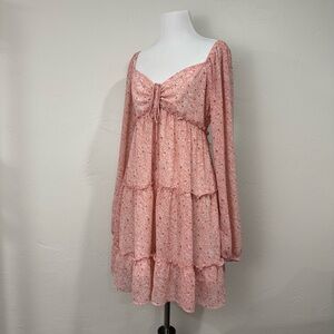 Forever 21 Floral Long Sleeve Tiered Dress Milkmaid Fairy Whimsical Coquette EUC